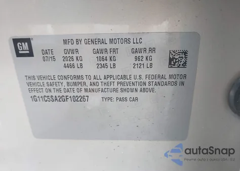 2016 Chevrolet Malibu Limited Lt z USA, uszkodzony, nr VIN 1G11C5SA2GF102267